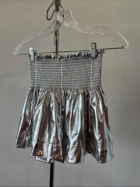 QUEEN OF SPARKLES Metallic Silver Smocked Mini Skirt
